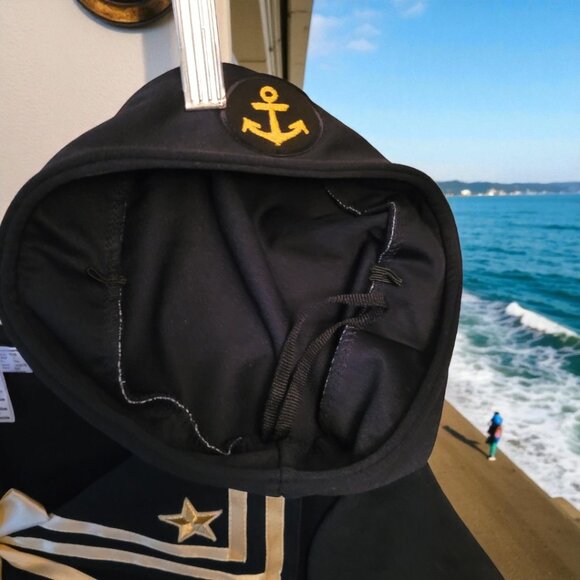 Sailor Halloween Costume Dress Hat Cuffs Navy Blue with Gold Trim Size Small - Picture 5 of 7